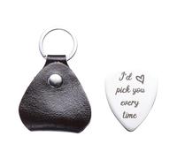 MUELODSIC Set Plettri per Chitarra in Acciaio Inox con Custodia in Vera Pelle, Plettro per Pollice e Indice, Accessori Musicali Resistenti per Chitarra, Basso e Ukulele, Regalo la Festa