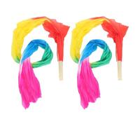 MUELODSIC Ventagli Lunghi in Seta Sfumata Arcobaleno per Danza del Ventre da 12 M Set da 2 Pezzi con Manico in bambù Velo a Ventaglio Fluente per Spettacoli e Lezioni di Danza Femminile
