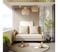muenfly Dondolo da giardino a 2 posti, per balcone e giardino, altezza sospesa 240 cm, capacità di carico 160 kg, beige rattan con comodi cuscini