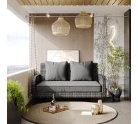 muenfly Dondolo da giardino a 2 posti, per balcone, terrazza, giardino, altezza sospesa 240 cm, resistente alle intemperie, rattan grigio, con cuscino di seduta rimovibile e cuscino per lo schienale