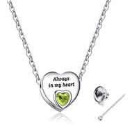 MUERDOU - Collana con ciondolo a forma di urna con scritta "Always in My Heart", per ceneri e cremazione, con ciondolo e Acciaio inossidabile, colore: Agosto., cod. MDHUN-S08