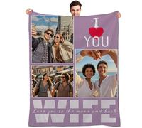 Muewent Coperta con tre immagini preferite e testo personalizzato. Un bel regalo per le coppie che onorano la loro storia d'amore.