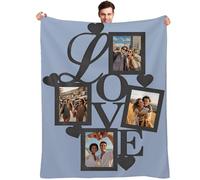 Muewent Coperta personalizzata con 4 foto personalizzate e le tue parole, perfetta per coppie, famiglie o amici alla ricerca di un regalo unico che catturi i ricordi