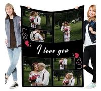 Muewent Coperta personalizzata con 6 foto in primo piano Aggiungi testo per costruire un regalo significativo per famiglie, coppie, amici, adatta per qualsiasi occasione speciale.