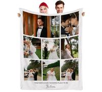 Muewent Coperta personalizzata con 8 immagini caricate e le tue parole, crea un accogliente copriletto ricordo perfetto per coppie, familiari, amici per vacanze, compleanni o anniversari