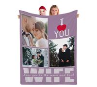 Muewent Coperta personalizzata con tre foto e messaggio espressivo "I Love You", regalo di coppia per anniversari, matrimoni, San Valentino e momenti di casa