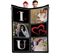 Muewent Coperta personalizzata I Love You con 3 foto preferite e testo personalizzato dolce regalo per fidanzata, fidanzato, marito, moglie che riflette la tua storia d'amore.