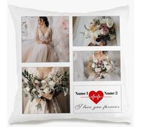 Muewent Federa per cuscino con foto personalizzata, per ritratti di famiglia, foto di viaggio o occasioni regalo (4 foto e testo)