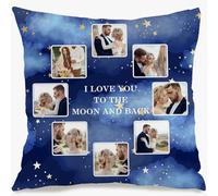 Muewent Federa per cuscino con foto personalizzata, per ritratti di famiglia, foto di viaggio o occasioni regalo (8 foto e testo)