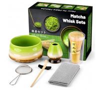 Muexoee Set da 7 pezzi per tè Matcha, per fare colazione/latte, set con frusta e ciotola con tutti gli accessori, autentica cerimonia del tè, ciotola verde cambiata in forno, agitatore in bambù