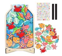 MUFEIRUO Bicchiere di ricompensa con 28 animali marini, tavolo di ricompensa in legno per bambini e neonati, adesivo per routine quotidiana, faccende domestiche, tempo di dormire