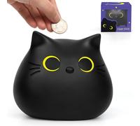 MUFEIRUO Salvadanaio a forma di gatto, simpatico salvadanaio a forma di gatto nero, salvadanaio in plastica, regalo per bambini, ragazzi, ragazze, compleanno, Natale
