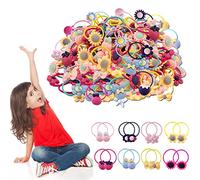 MUFEKUM 130 elastici per capelli da ragazza, con caricatura colorata, fascia elastica per capelli, accessori per ragazze, in colori caramelle, coda di cavallo, per ragazze e bambini