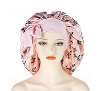MUFEKUM Cuffia per capelli per dormire, con stampa in raso con fascia elastica, cuffia in seta a fascia larga, grande cuffia per dormire per donne e ragazze per la cura dei capelli e il sonno (rosa