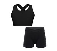 Mufeng 2 PCS Set Tute da Ginnastica Bambine e Ragazze Crop Top Corto Reggiseno Sportivo e Pantaloncini Palestra Completo Sportivo da Danza Moderna Jazz Hip Hop Nero 9-10 anni