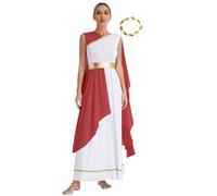 Mufeng Abiti da Festa della Dea Greca Atena Donna Vestito Antica Romana Toga Vestito per Danza Contemporaneo Lirica Costume di Carnevale Halloween Natale Borgogna A S