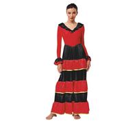 Mufeng Abito Ballo per Corrida Spagnola Donna Vestito da Ballo Latino Americano Gonne Grande Swing con Volant Abito da Ballo Spagnolo Standard Danza Classica Rosso XXL