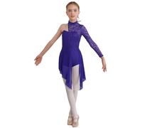 Mufeng Abito da Pattinaggio Artistico per Bambine Leotards Monospalla in Pizzo Body da Balletto Danza Classica Abito da Ballerina Latino Americano Dancewear A Viola 11-12 anni