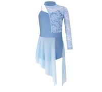 Mufeng Abito da Pattinaggio Artistico per Bambine Leotards Monospalla in Pizzo Body da Balletto Danza Classica Abito da Ballerina Latino Americano Dancewear A Azzurro 13-14 anni