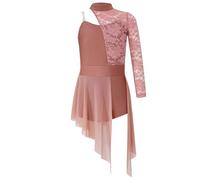 Mufeng Abito da Pattinaggio Artistico per Bambine Leotards Monospalla in Pizzo Body da Balletto Danza Classica Abito da Ballerina Latino Americano Dancewear A Dusty Pink 5-6 anni