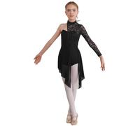 Mufeng Abito da Pattinaggio Artistico per Bambine Leotards Monospalla in Pizzo Body da Balletto Danza Classica Abito da Ballerina Latino Americano Dancewear A Nero 7-8 anni