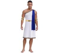 Mufeng Augustus Costume Dio Greco Uomo Vestito Prince Romano Giulio Cesare Imperatore Toga Vestaglia Carnevale Halloween Abito Travestimenti A Blu L