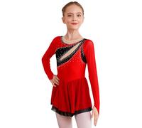 Mufeng Bambina Body Ginnastica Artistico Tutu Balletto Ballerina Strass Leotards Ballo Ballerina Danza Classica Bodysuit Abito da Pattinaggio Concorso Dancewear Rosso 7-8 Anni