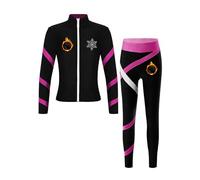 Mufeng Bambina Tuta da Ginnastica in Pile Giacca Invernale Caldo Felpa con Cerniera + Pantaloni Leggings Termica Completi per Pattinaggio Ghiaccio Danza Moderna Rosa caldo 9-10 anni