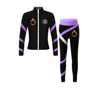 Mufeng Bambina Tuta da Ginnastica in Pile Giacca Invernale Caldo Felpa con Cerniera + Pantaloni Leggings Termica Completi per Pattinaggio Ghiaccio Danza Moderna Viola 13-14 anni