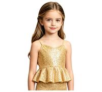 Mufeng Bambini Gilet Performance Concorso Bellezza Maglietta con Paillette Oro 11-12 Anni
