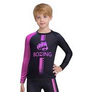 Mufeng Boxing T-Shirt Maglietta da Boxe Bambini Maglia a Compressione a Manica Lunga Top per Arti Marziali MMA Muay Thai Camicia da Allenamento da Pugile Viola 9-10 Anni