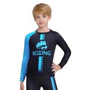 Mufeng Boxing T-Shirt Maglietta da Boxe Bambini Maglia a Compressione a Manica Lunga Top per Arti Marziali MMA Muay Thai Camicia da Allenamento da Pugile Azzurro 9-10 Anni