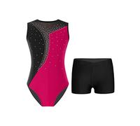 Mufeng Completo da Ginnastica Bambina Ragazza Body Danza Classica Stampato Patchwork Leotards da Balletto + Pantaloncini Tuta da Pattinaggio Artistico Rosa 11-12 anni