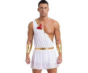 Mufeng Costume da Cupido Uomo Toga da Dio Greco Monospalla e Bracciali Costume da Eros Set di Angelo dell'amore Cosplay Carnevale San Valentine Halloween Bianco L
