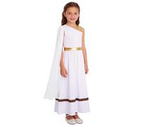 Mufeng Costume da Dea Greca Ateniese Bambina Costume Imperatrice Romana Monospalla Vestito Regina Egiziana Cosplay per Feste di Carnevale Halloween Natale Bianco 9-10 anni