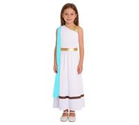 Mufeng Costume da Dea Greca Ateniese Bambina Costume Imperatrice Romana Monospalla Vestito Regina Egiziana Cosplay per Feste di Carnevale Halloween Natale Blu 9-10 anni