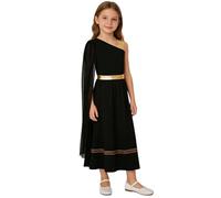 Mufeng Costume da Dea Greca Ateniese Bambina Costume Imperatrice Romana Monospalla Vestito Regina Egiziana Cosplay per Feste di Carnevale Halloween Natale Nero 11-12 anni