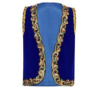 Mufeng Costume da Fachiro Arabo per Bambino Ragazzo Gilet Principe d' Arabia Indiana Gilet in Velluto Senza Manica Vest Giacca Costume Carnevale Halloween Blu B 9-10 anni