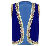 Mufeng Costume da Fachiro Arabo per Bambino Ragazzo Gilet Principe d' Arabia Indiana Gilet in Velluto Senza Manica Vest Giacca Costume Carnevale Halloween Blu A 5-6 anni