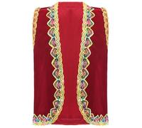 Mufeng Costume da Fachiro Arabo per Bambino Ragazzo Gilet Principe d' Arabia Indiana Gilet in Velluto Senza Manica Vest Giacca Costume Carnevale Halloween Rosso B 7-8 anni