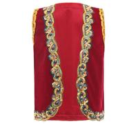 Mufeng Costume da Fachiro Arabo per Bambino Ragazzo Gilet Principe d' Arabia Indiana Gilet in Velluto Senza Manica Vest Giacca Costume Carnevale Halloween Rosso A 7-8 anni