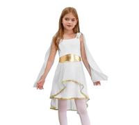 Mufeng Costume Dea Greca Bambina Romana Antica Toga Vestito Medievale Abito Stile Cleopatra Atena Costume da Angelo Costume Travestimento di Carnevale Natale Bianco 13-14 anni