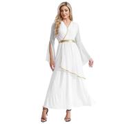 Mufeng Costume Dee Greche Donna Costume da Antica Romana Toga Dea Atena Greca Abito Lungo a Manica Lunga Costumi da Romani e Greci per Halloween Carnevale Bianco M