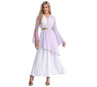 Mufeng Costume Dee Greche Donna Costume da Antica Romana Toga Dea Atena Greca Abito Lungo a Manica Lunga Costumi da Romani e Greci per Halloween Carnevale Lavanda M