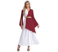 Mufeng Costume Dee Greche Donna Costume da Antica Romana Toga Dea Atena Greca Abito Lungo a Manica Lunga Costumi da Romani e Greci per Halloween Carnevale Borgogna L