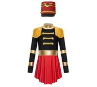 Mufeng Costume Domatrice Circo Bambina Costume da Banda Majorette con Cappello Body da Maestro del Circo Leotards con Nappa Ringmaster Costume Carnevale Nero A 7-8 anni