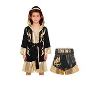 Mufeng Costume Pugile Bambino Bambina Uniformi da Boxe Vestaglia da Kickboxing con Cappuccio + Pantaloncini per Allenamento Muay Thai Shorts per Arti Marziali Oro nero C 13-14 anni