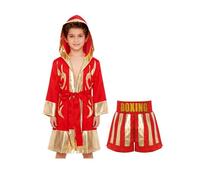 Mufeng Costume Pugile Bambino Bambina Uniformi da Boxe Vestaglia da Kickboxing con Cappuccio + Pantaloncini per Allenamento Muay Thai Shorts per Arti Marziali Rosso B 9-10 anni