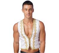 Mufeng Costume Sultano Arabo Uomo Gilet Indiano Senza Maniche Aperto sul Davanti Giacca da Principe Arabo Cosplay di Halloween Carnevale Festa a Tema Bianco A M