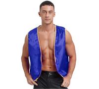 Mufeng Costume Sultano Arabo Uomo Gilet Indiano Senza Maniche Aperto sul Davanti Giacca da Principe Arabo Cosplay di Halloween Carnevale Festa a Tema Blu Reale XL